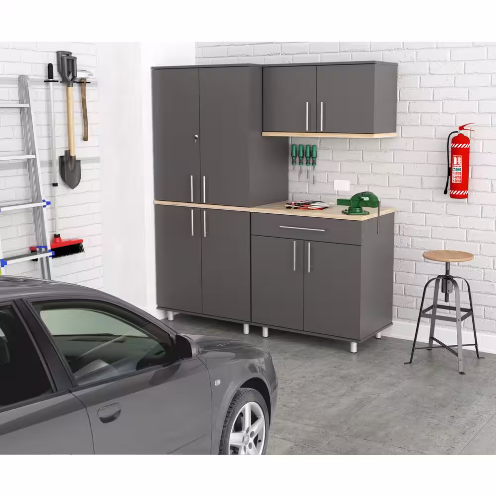 Inval KRATOS 3-Piece Garage Storage System in Dark Gray and Maple (63 in. W x 70.8 in. H x 19.6 in. D)