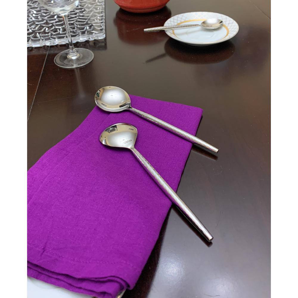 None Stainless Steel Tablespoons Set of 6 Piecces (Hammered, Silver Glossy)