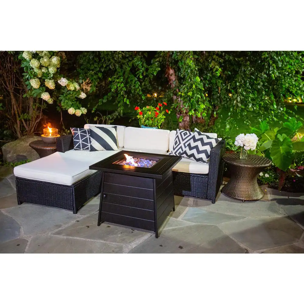 Endless Summer 28 in. W x 24 in. H Outdoor Square Steel Frame LP Gas Black Fire Pit with Piezo Ignition Lava Rock