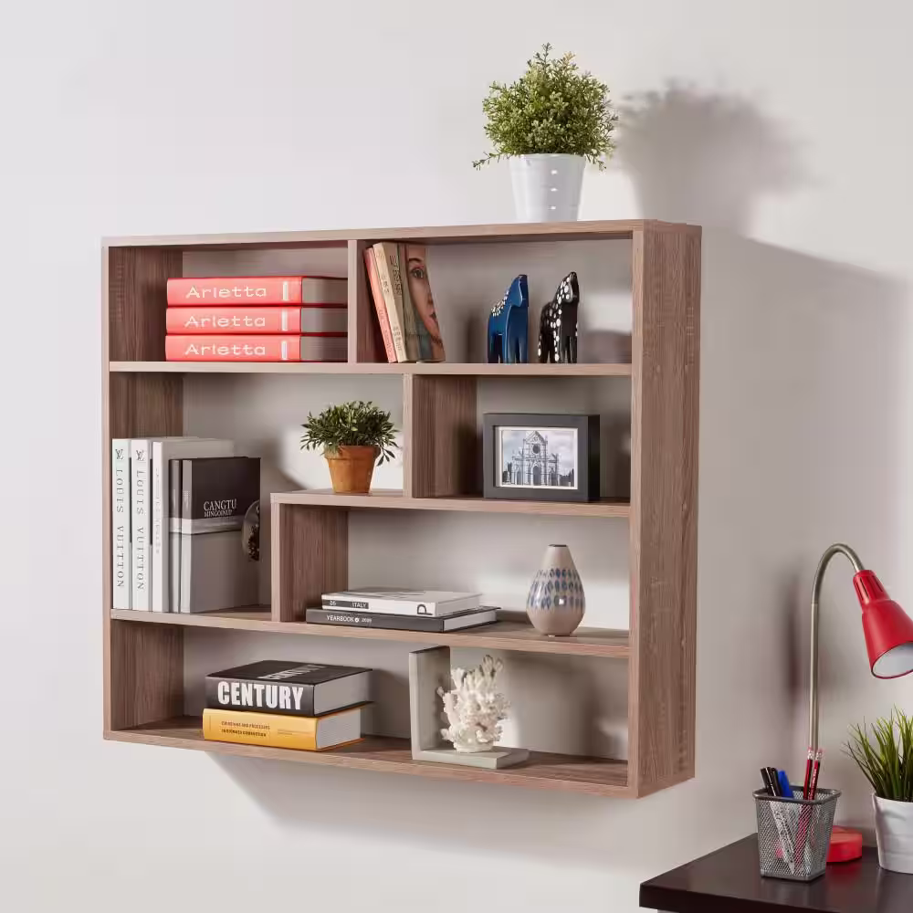 DANYA B Wheathered Oak MDF Large Rectangular Floating Shelf Unit