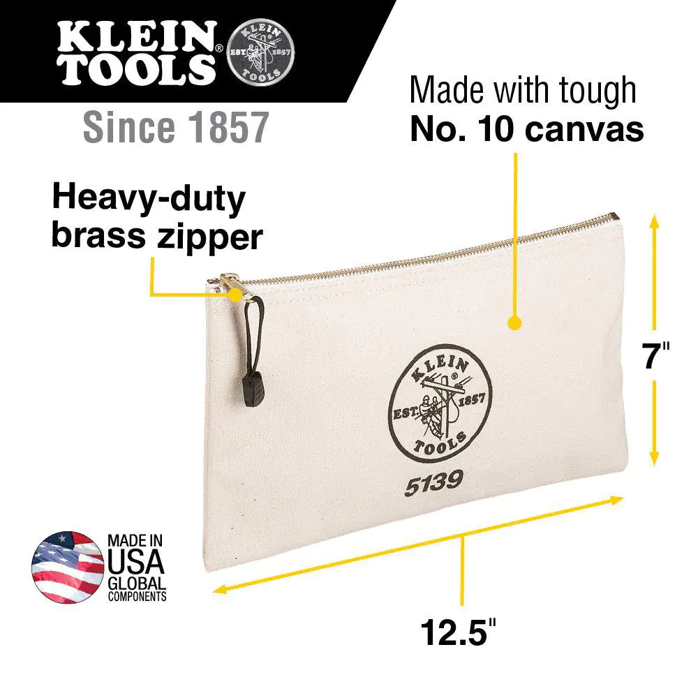Klein Tools Zipper Bag, Canvas Tool Pouch 12.5 x 7 x 4.25-Inch