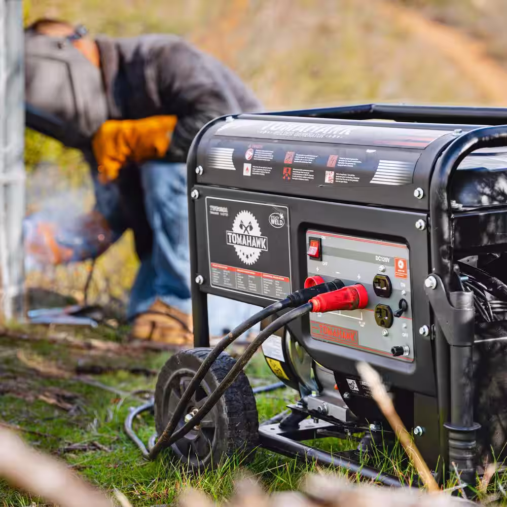 Tomahawk Power 120 Amp DC Multi Process MMA Stick Welder Generator w/ 7 HP 2,200-Watt Inverter Engine Driven Welder and Wheel Kit