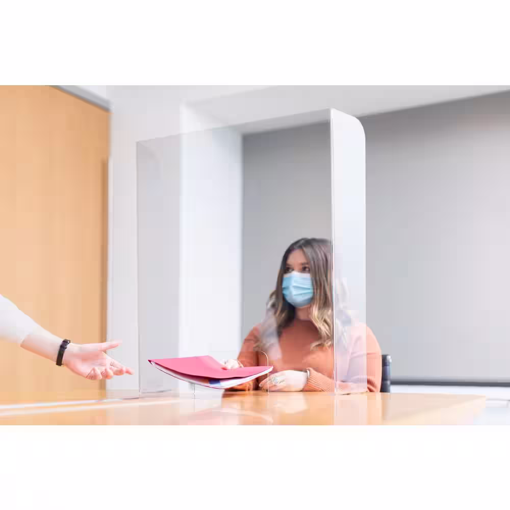 LEXAN Sneeze Guard 24 in. x 32 in. with 6. in. Sides Clear Protection Shield Freestanding with Pass Through