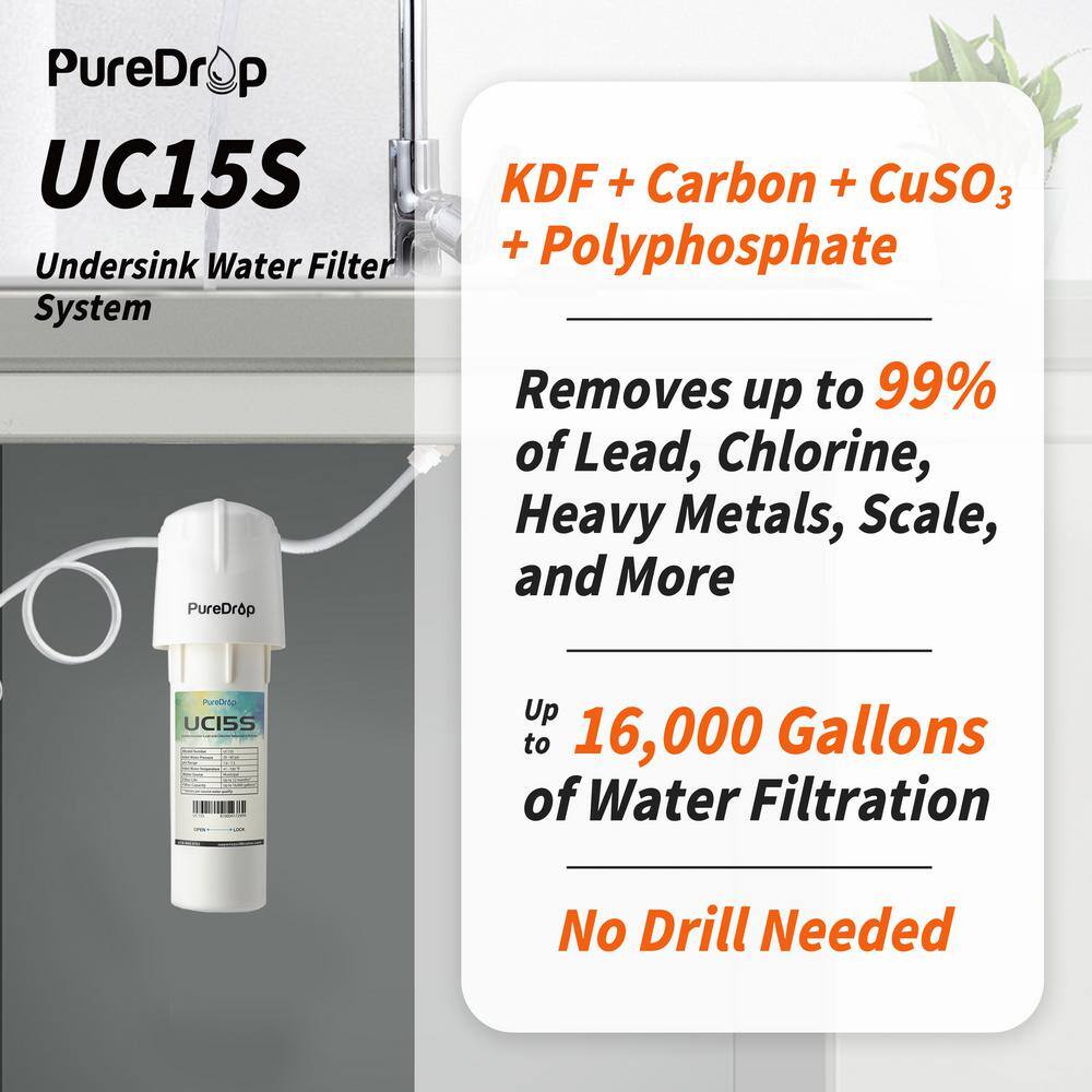 PureDrop UC15S Under Sink Water Filtration System, Reduces Chlorine, Odor, Bad Taste, Heavy Metals, and Sediment, Fast Flow