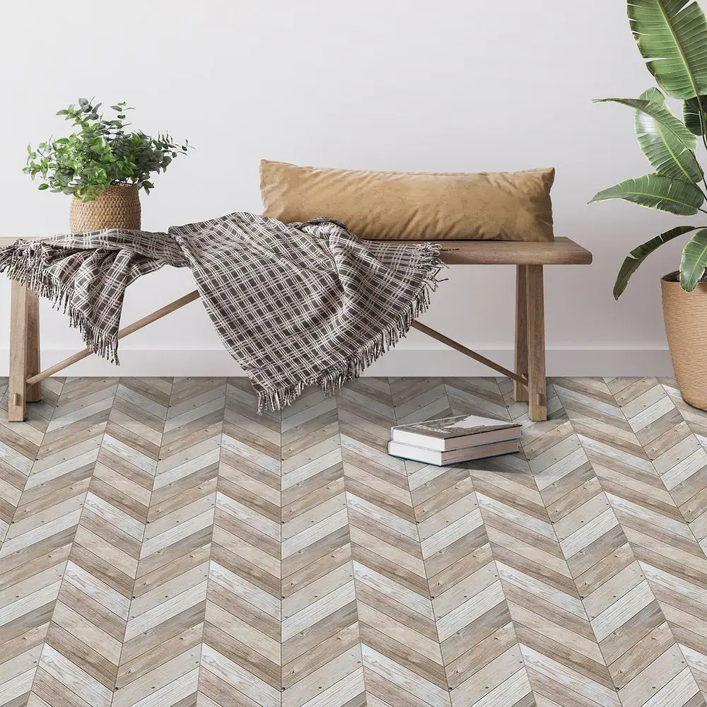 ACHIM Retro 12x12 Self Adhesive Vinyl Floor Tile - Whitewash Chevron - 20 Tiles/20 sq. ft.