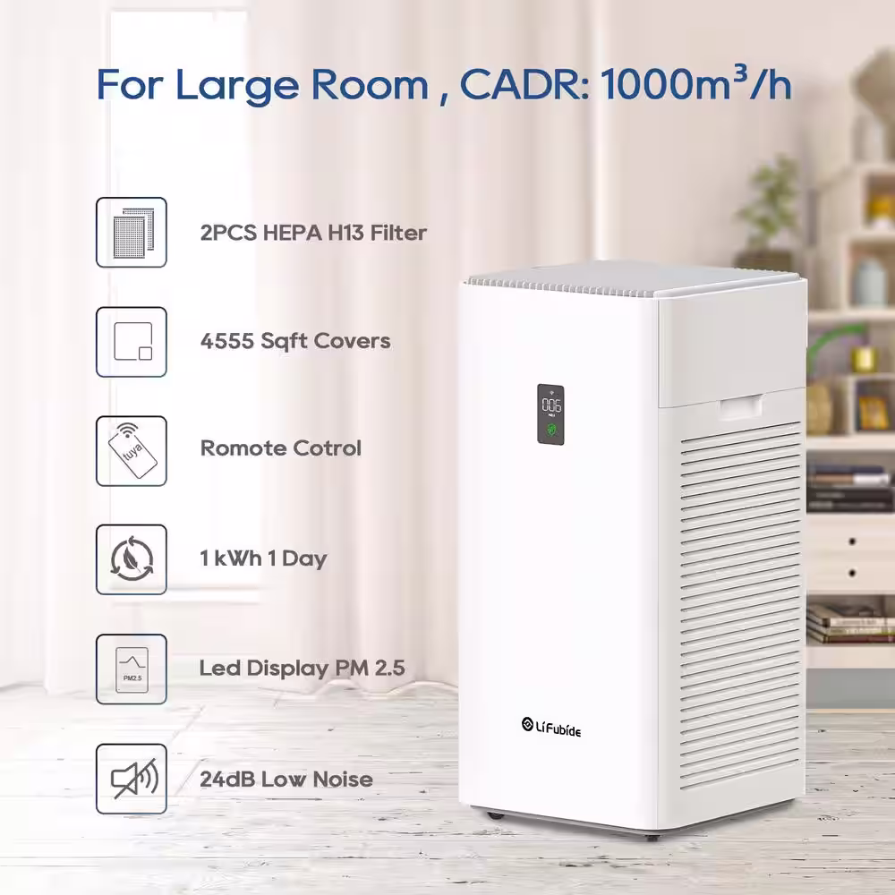 Edendirect 4555 sq. ft. True HEPA Air Purifier for Home with 3-Layer Filter, Laser Dust Sensor, 24db for Sleep Mode, Child Lock