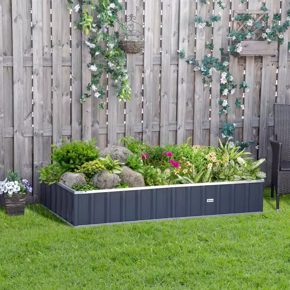Outsunny 69 in. x 36 in.Dark Grey Metal Raised Garden Bed, DIY Large Steel Planter Box