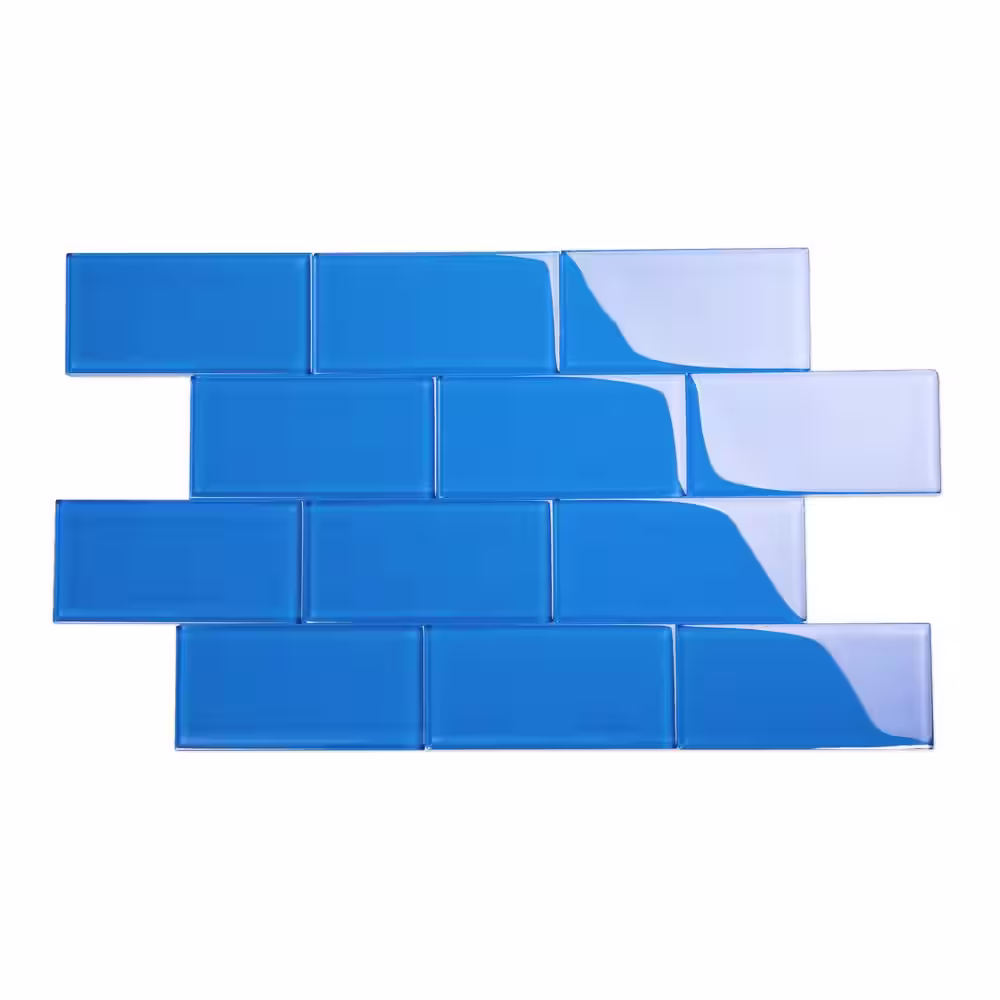 None Cobalt Blue 3 in. x 6 in. x 8mm Glass Subway Tile (5 sq. ft./Case)