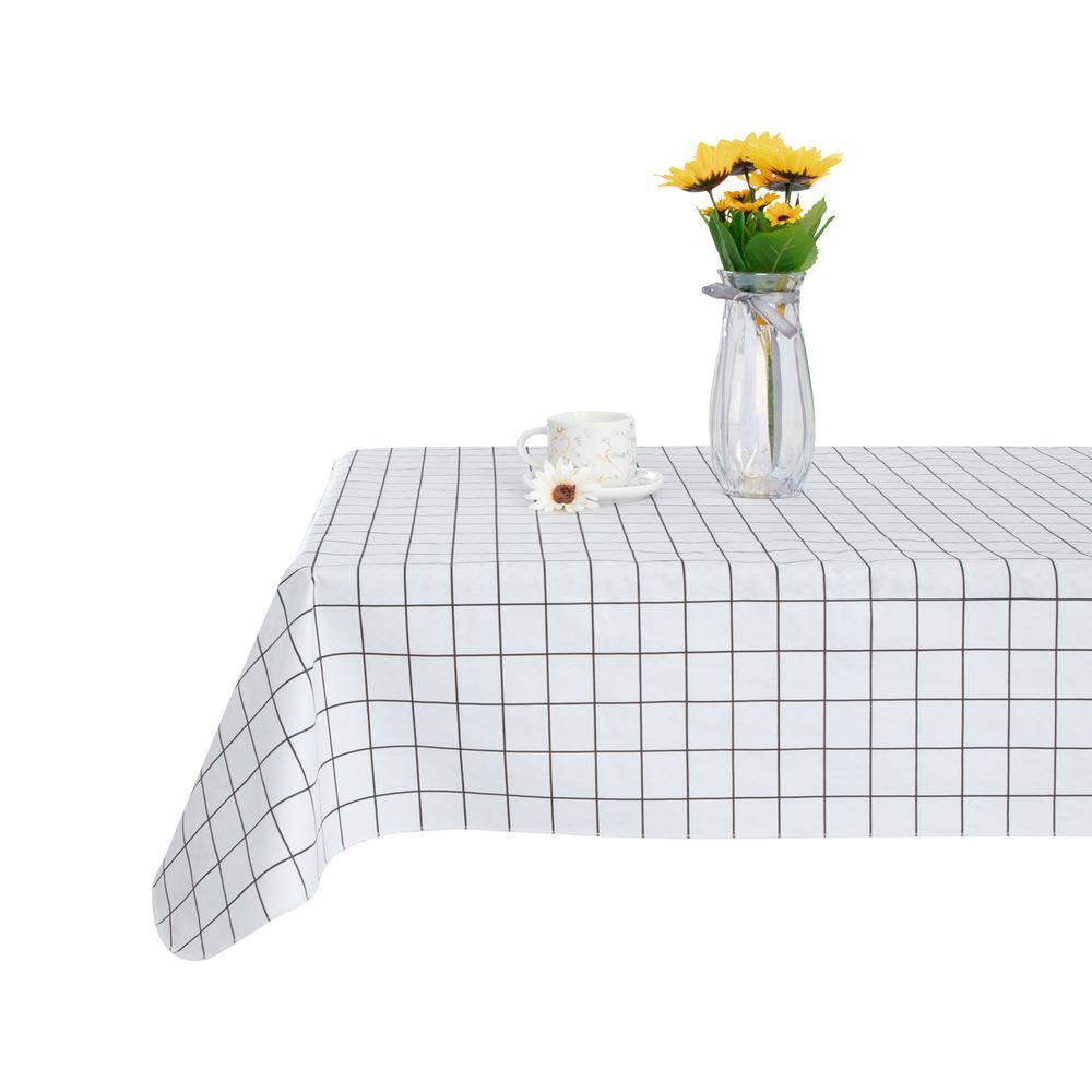 None Raystar 60 in. x 84 in Black and White Plaid PEVA Tablecloth Vinyl Tablecloth Party Waterproof Oilproof Tablecloth