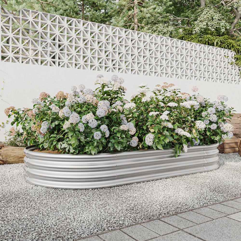 Sudzendf Silver 88.98 in. L x 44.68 in. W x 11.42 in. H Oval Metal Raised Planter Bed for Plants, Vegetables and Flowers