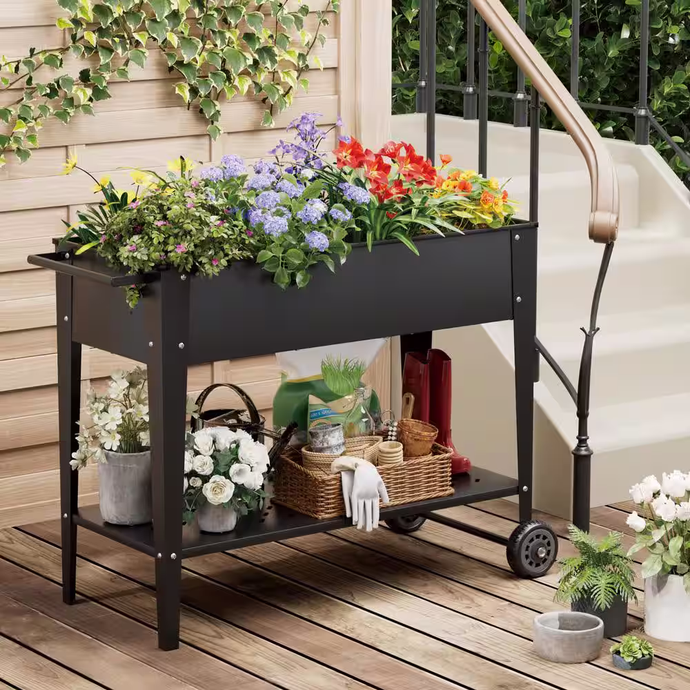 Tozey 38 in. W x 31 in. H Outdoor Movable Metal Elevated âGarden Bed Cart with Wheels