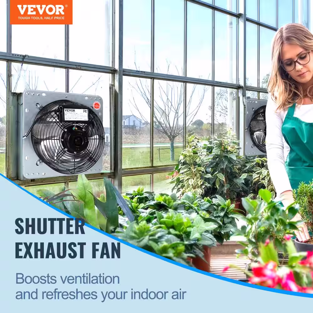 VEVOR 16 in. Shutter Exhaust Fan High-speed 2000 CFM Aluminum Wall Mount Attic Fan Ventilation and Cooling for Greenhouses
