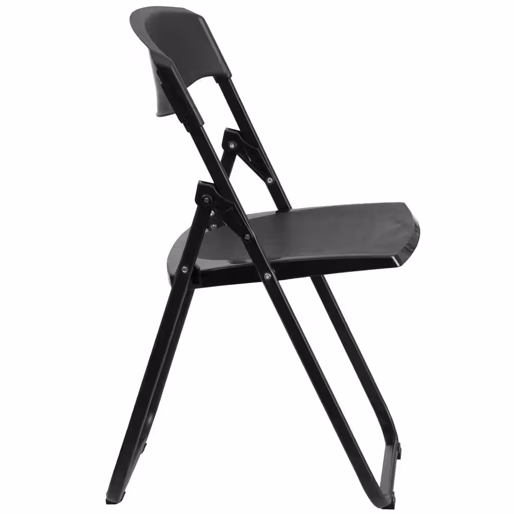 Carnegy Avenue Black Plastic Seat with Metal Frame Folding Chair (Set of 2)