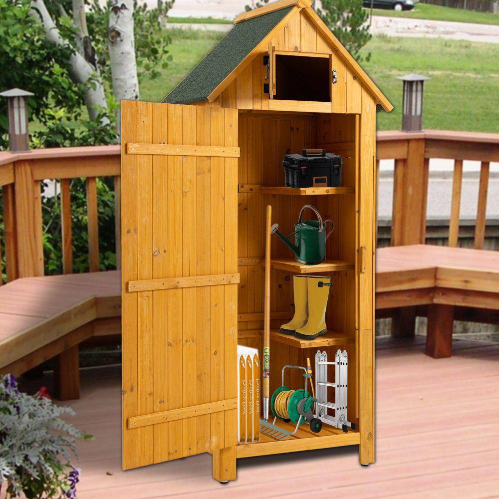 None 2.5 ft. W x 1.7 ft. D Outdoor Garden Storage Wood Shed with Floor, Hooks and Lockable Door (4.5 sq. ft.)