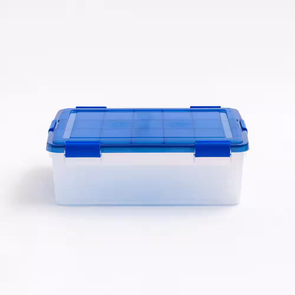 IRIS 10 Gal. WeatherPro Clear Plastic Storage Box with Blue Lid (3-Pack)