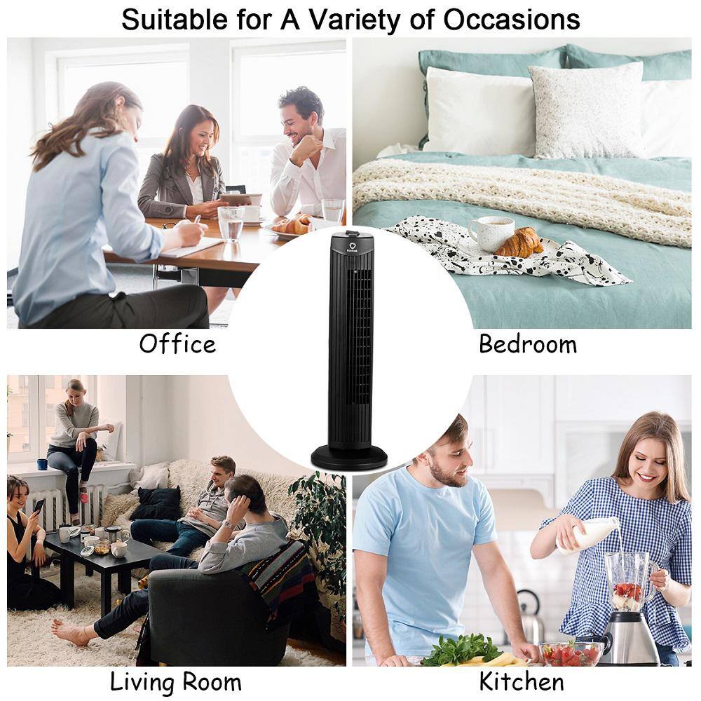 Costway 35-Watt Black 28 in. Oscillating Tower Fan with 3-Wind Speeds Quiet Bladeless