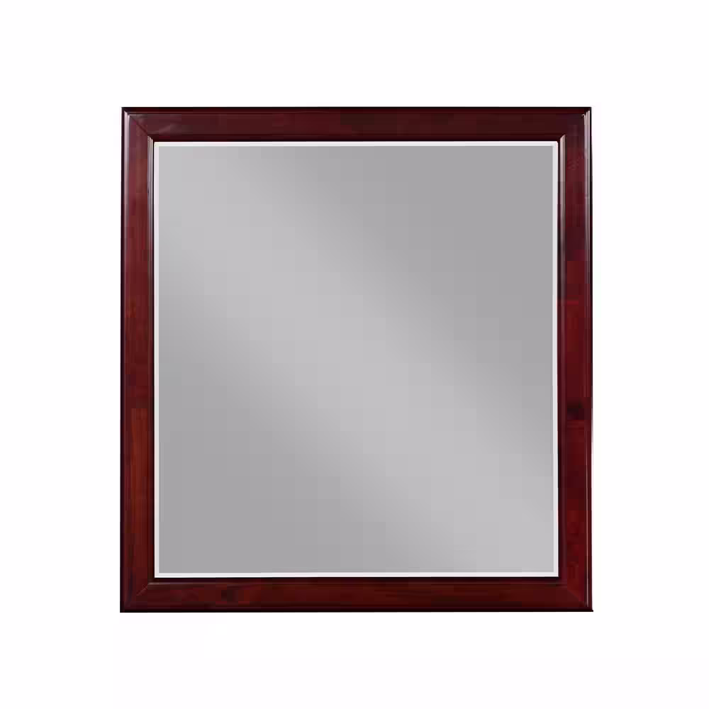 Acme Furniture Louis Philippe 38 in. x 1 in. Modern Square Framed Cherry Decorative Mirror
