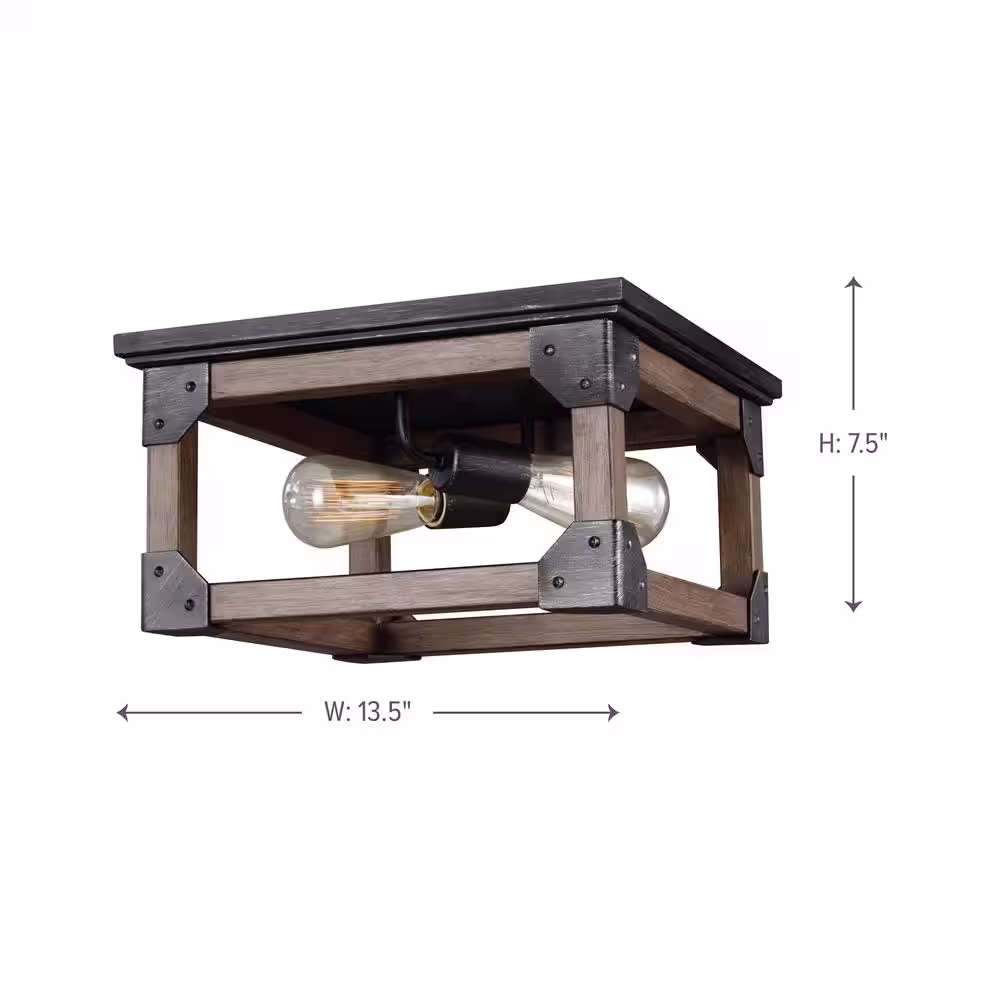 Generation Lighting Dunning 13.5 in. W. 2-Light Weathered Gray and Distressed Oak Flush Mount