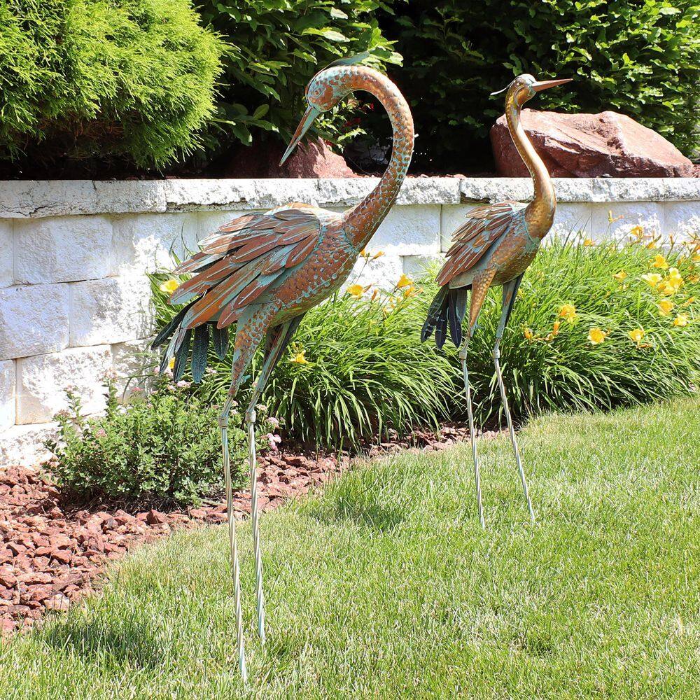 Sunnydaze Decor Golden Crane Metal Garden Statue (Set of 2)