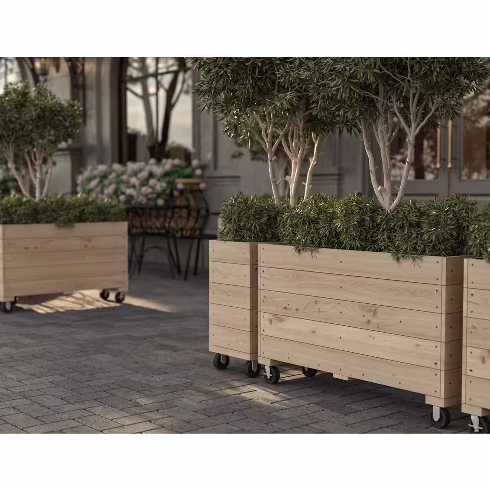 Ejoy 48 in. x 32 in. x 12 in. Solid Wood Mobile Planter Barrier in Unfinished Wood Color
