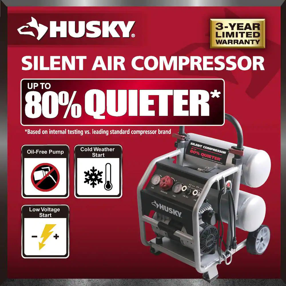 Husky 4.5 Gal. Portable Electric-Powered Silent Air Compressor