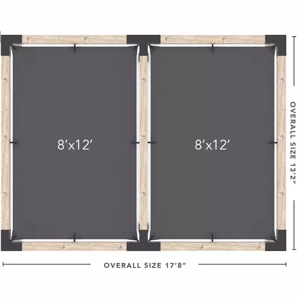 TOJA GRID 12 ft. L x 16 ft. W Double Pergola Kit with 2 White Shade Sails, for 6x6 Wood