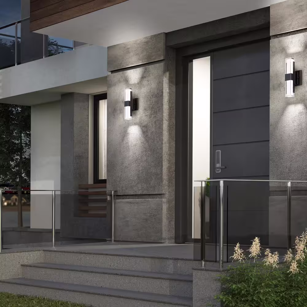 Artika Gemini Black Modern 3 CCT Integrated LED Outdoor Hardwired Garage and Porch Light Lantern Sconce