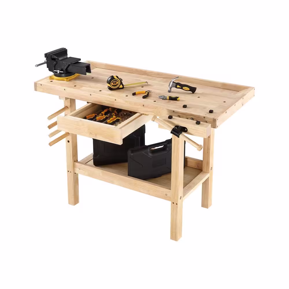 OLYMPIA 50 in. x 20 in. Hardwood Workbench with Built-In Wooden Vise and 330 lbs. Weight Capacity
