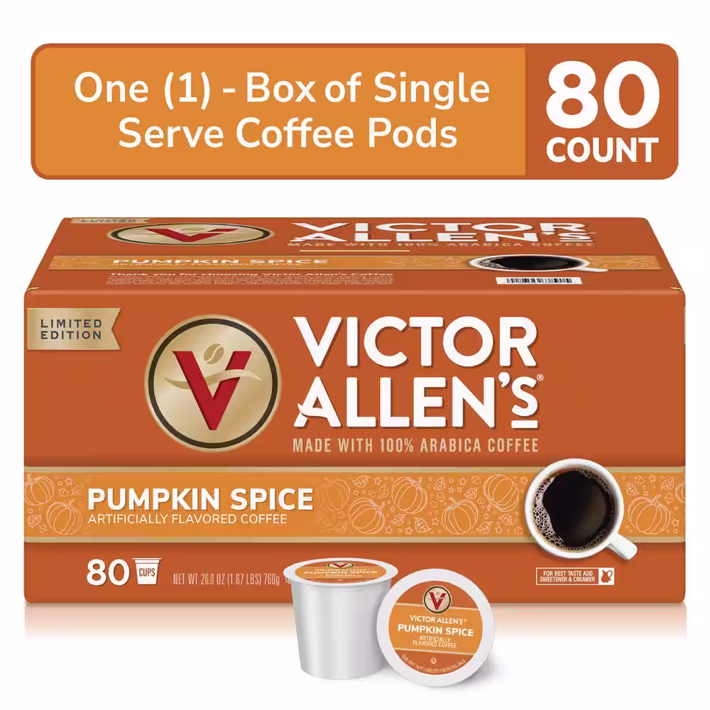 Victor Allen's Pumpkin Spice Flavored Coffee Medium Roast Single Serve Coffee Pods for Keurig K-Cup Brewers (80 Count)