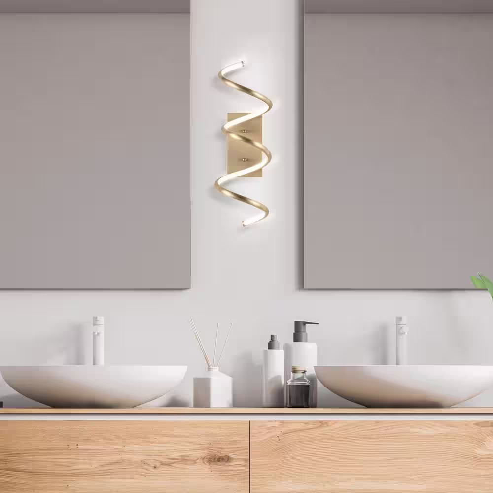 JONATHAN Y Scribble 7 in. Gold Modern Metal Integrated LED Vanity Light Sconce