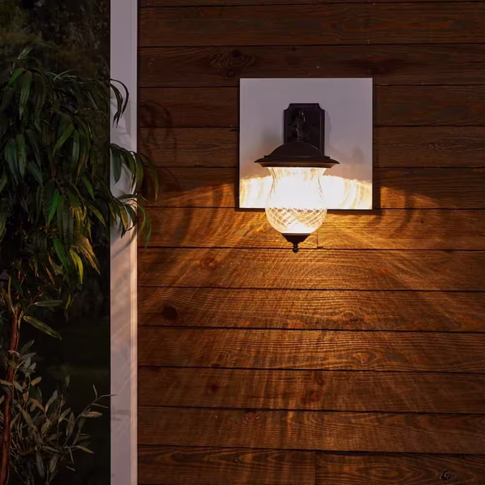 None 60-Watt Equivalent 12 in. D x 18 in. H x 11 in. W Integrated LED Oil-Rubbed Bronze Area Light Dusk to Dawn Clear Glass