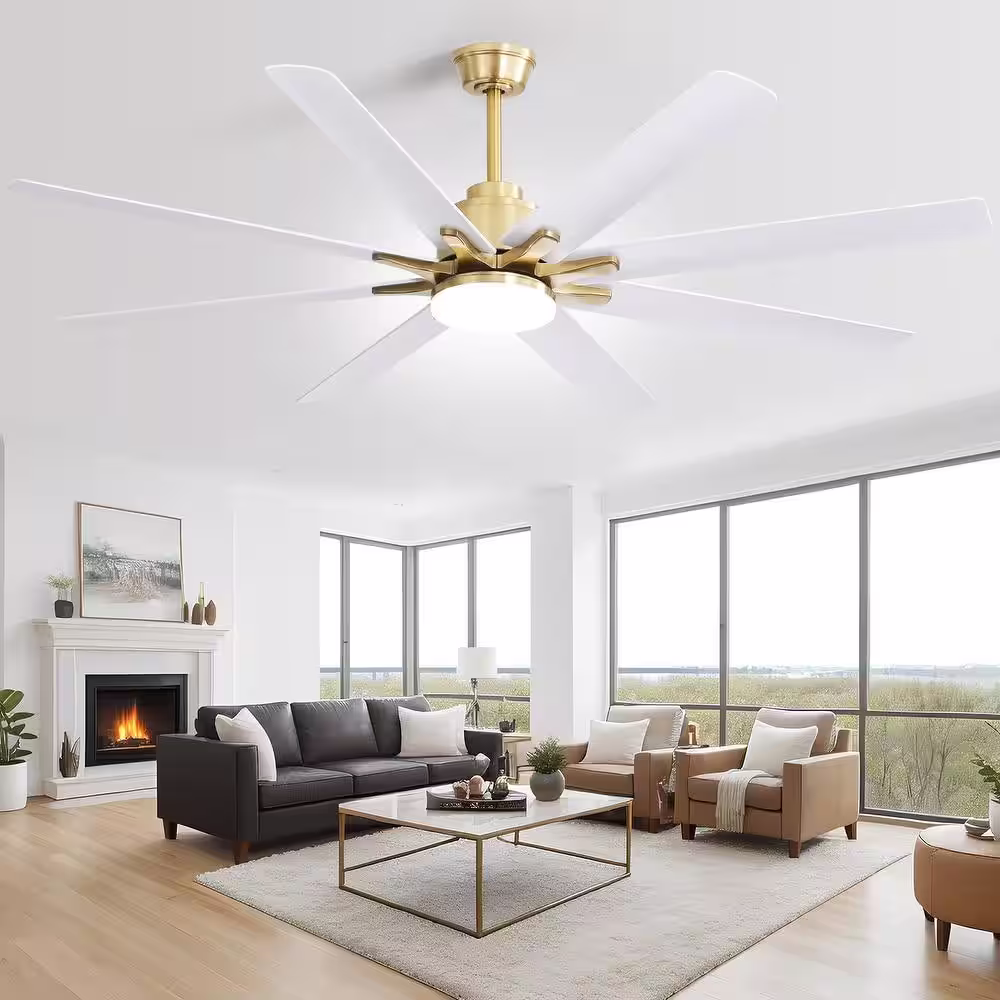 Sofucor 66 in. LED Indoor/Outdoor Gold Smart Ceiling Fan with Remote and App Control
