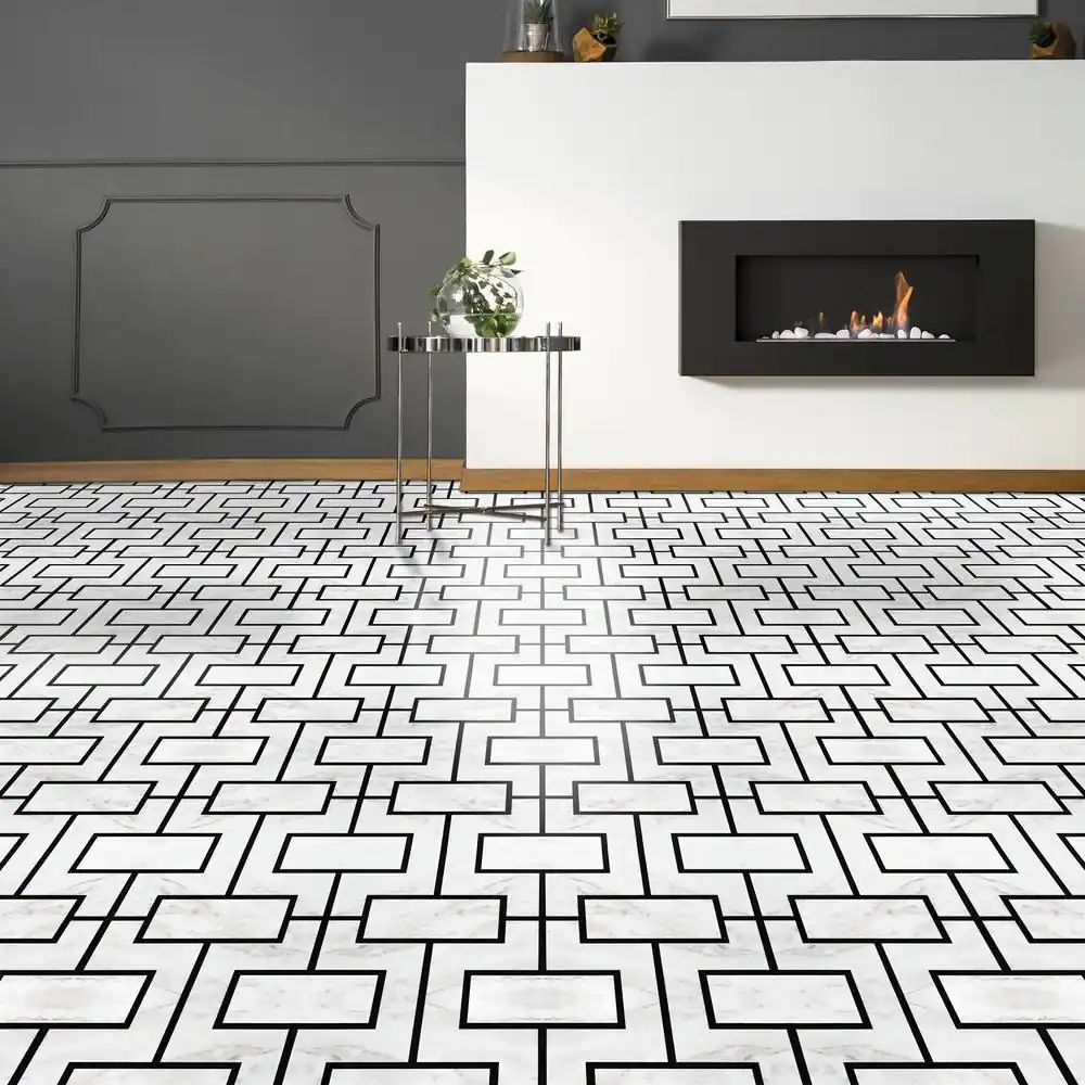 ACHIM Retro 12 in. W x 12 in. L Affinity Black Marble Water Resistant Peel and Stick Vinyl Tile Flooring (20 sq. ft./case)