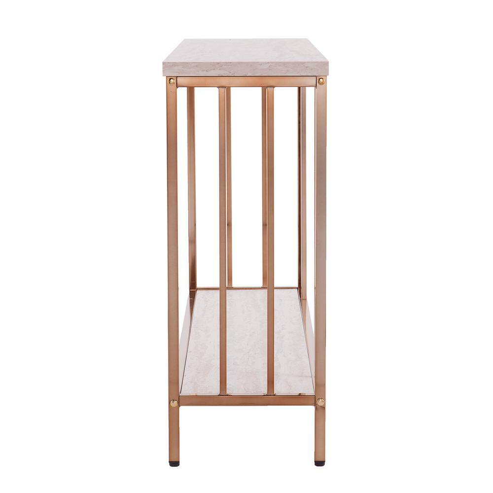 Southern Enterprises Rippert 48 in. Champagne/White Rectangle Stone Console Table with Storage