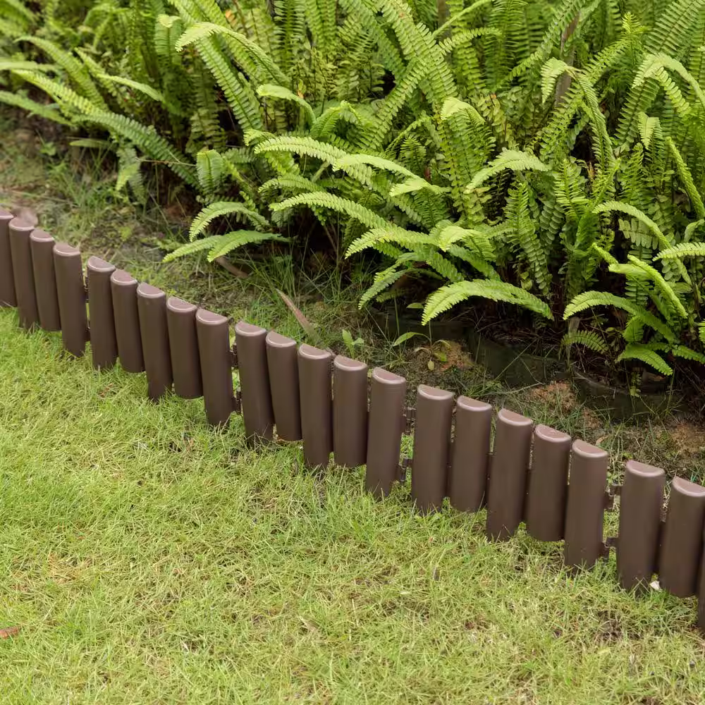 Gardenised Brown Plastic 1 in.D x 11 in.W x9.25 in.H Decorative Interlocking Half Log Lawn Edging Gard.Ornamental Fence Border(8PK)