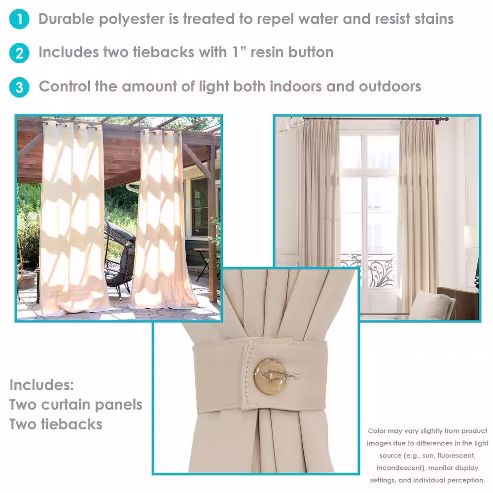 Sunnydaze Decor 2 Indoor/Outdoor Curtain Panels with Grommet Top - 52 x 120 in (1.32 x 3 m) - Beige