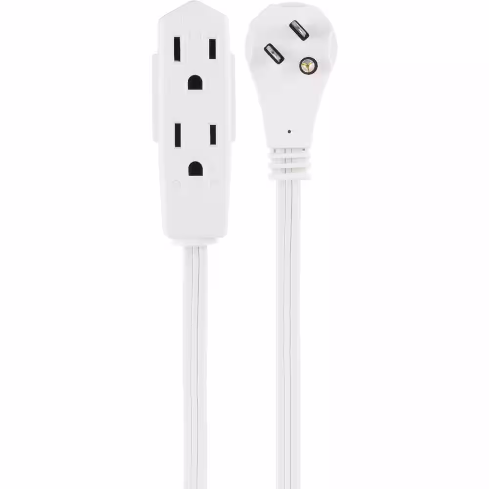 GE 8 ft. 16/3 3-Outlet Office Extension Cord with Low-Profile Flat Plug, White