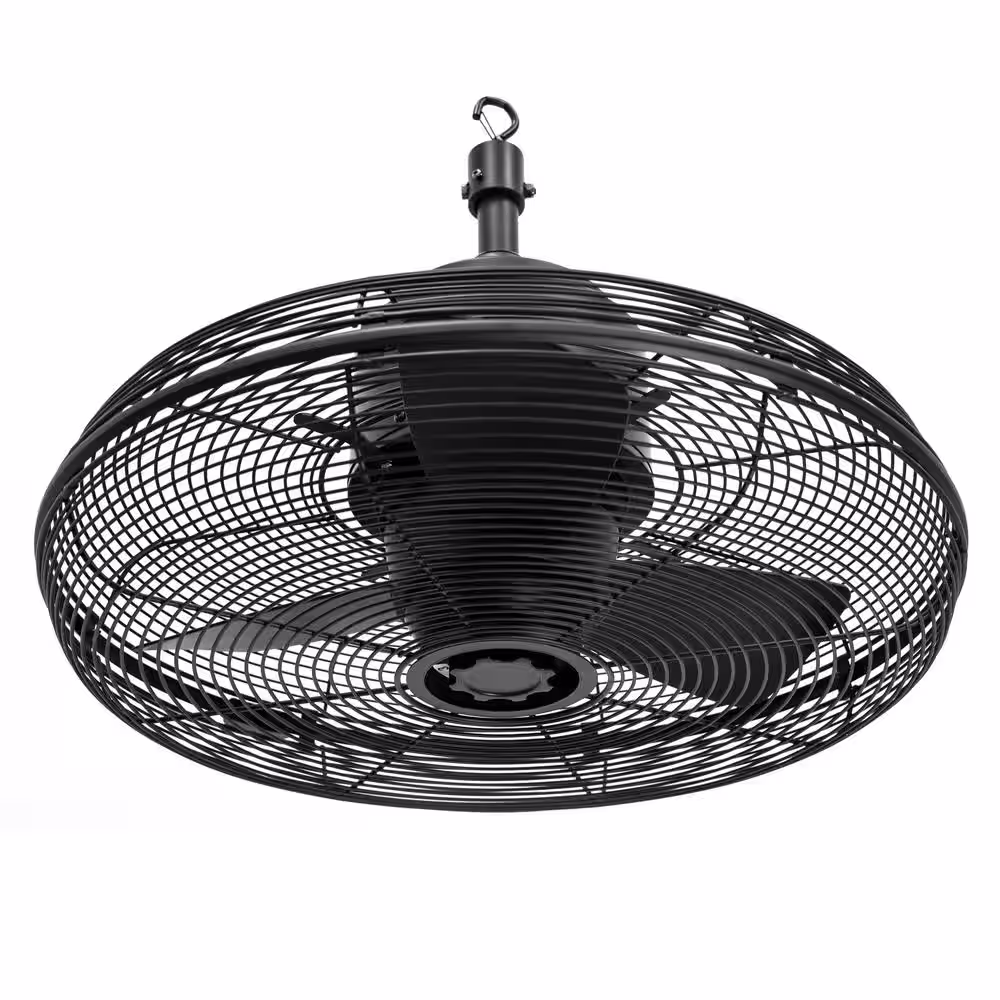 Hampton Bay Conyer 20 in. Indoor/Wet Outdoor 3-Speed Anywhere Fan Matte Black with Convenient Hanging Hook