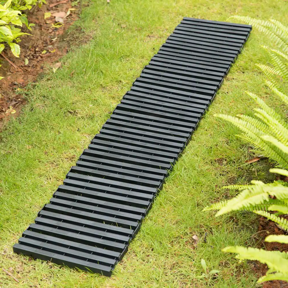 Gardenised 14 in. L Black Plastic Garden Pathway Track Outdoor Flooring Waterproof Tile Anti-Slip Pavers Floor Mat