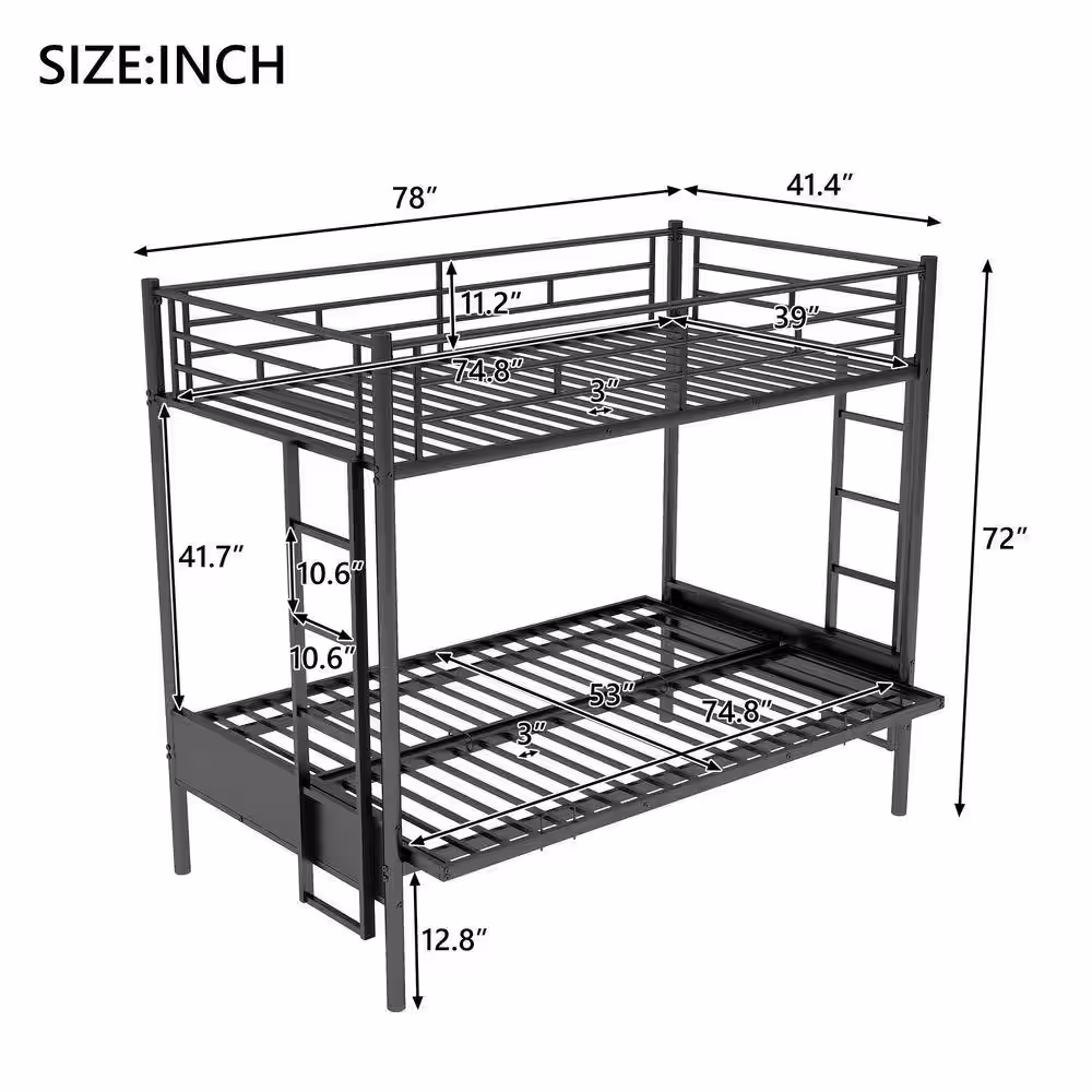 Harper & Bright Designs Black Twin Over Full Multi-Function Metal Bunk Bed