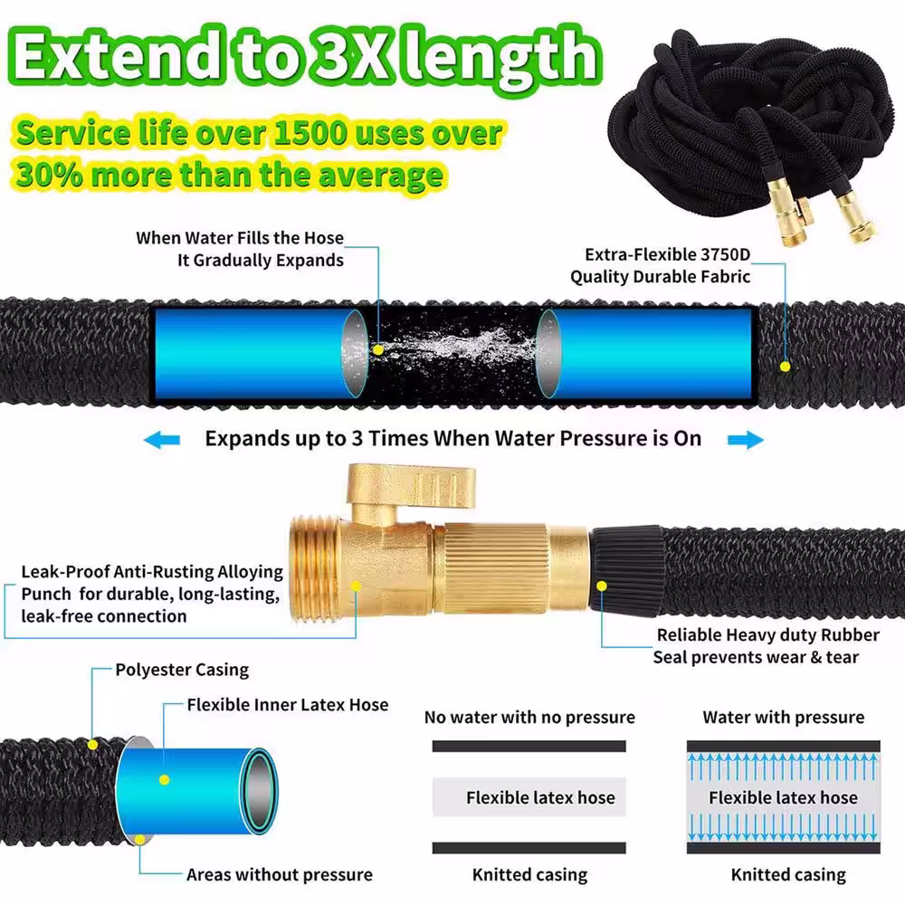 None 3/4 in. 100 ft. Expandable Garden Hose Flexible Water Hose with 10 Function Nozzle Durable 3750D Water Hose