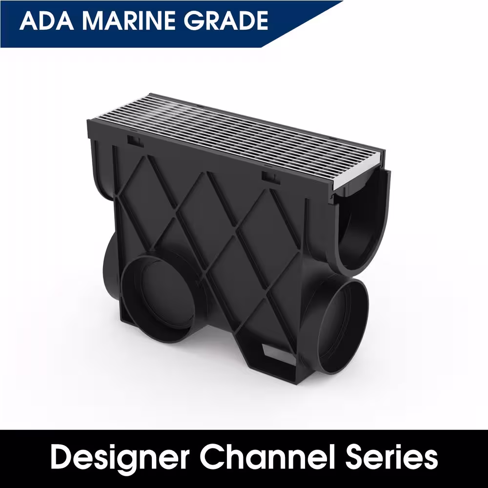 RELN Storm Drain Slim Drainage Pit and Catch Basin with Architectural 316 Stainless Steel Grate