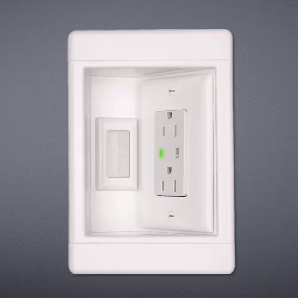 Legrand Pass & Seymour 1 Gang Recessed TV Media Box with Low Voltage Brush Insert and Metal Electrical Box, White