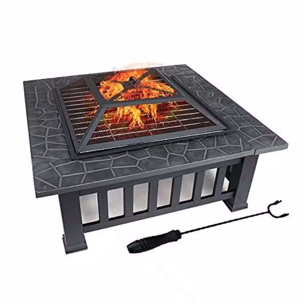 None 32 in. Charcoal Fire Pit with Cover in Antique Finish