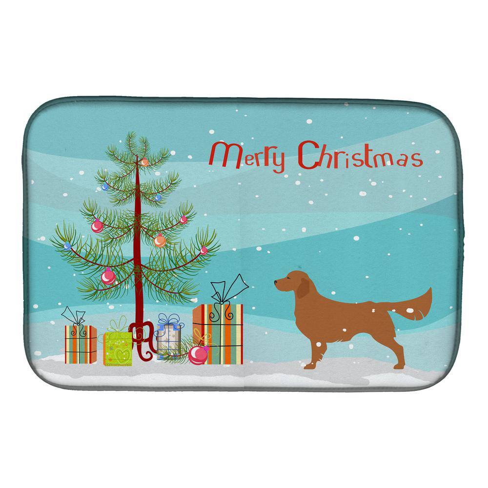 Caroline's Treasures 14 in. x 21 in. Multicolor Golden Retriever Merry Christmas Tree Dish Drying Mat