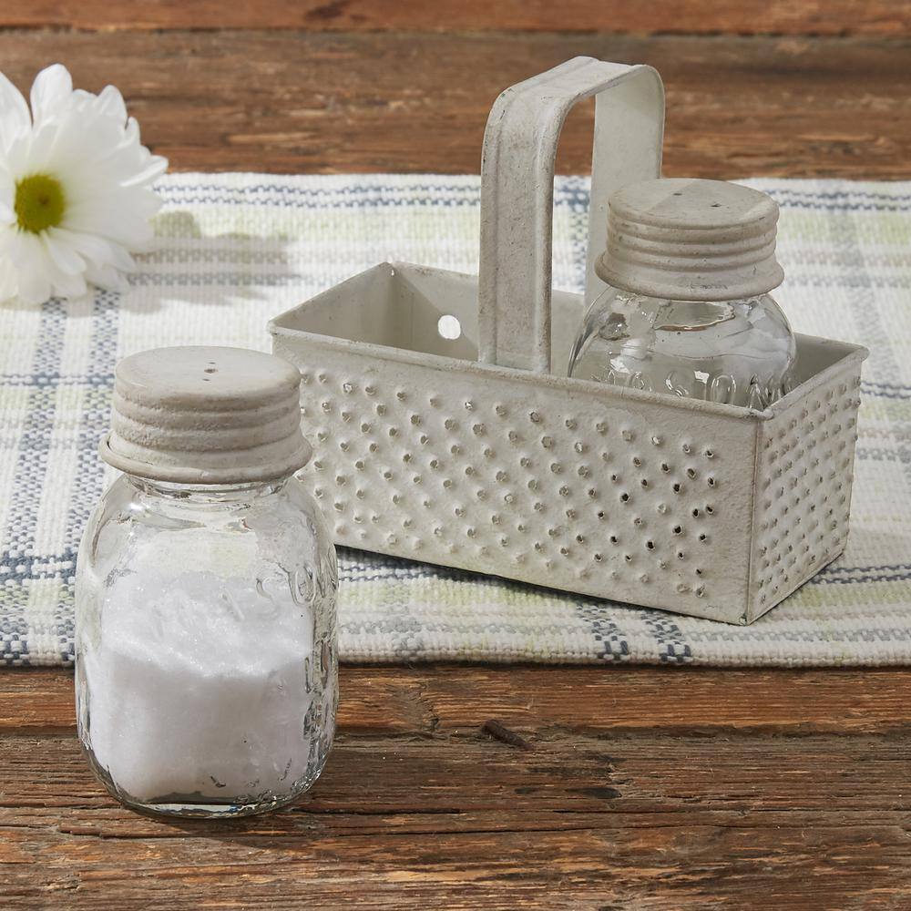 Park Designs 5.5 in. H x 4.5 in. W x 3 in. D Cream Metal Grater Caddy with Mason Jar Salt and Pepper Set