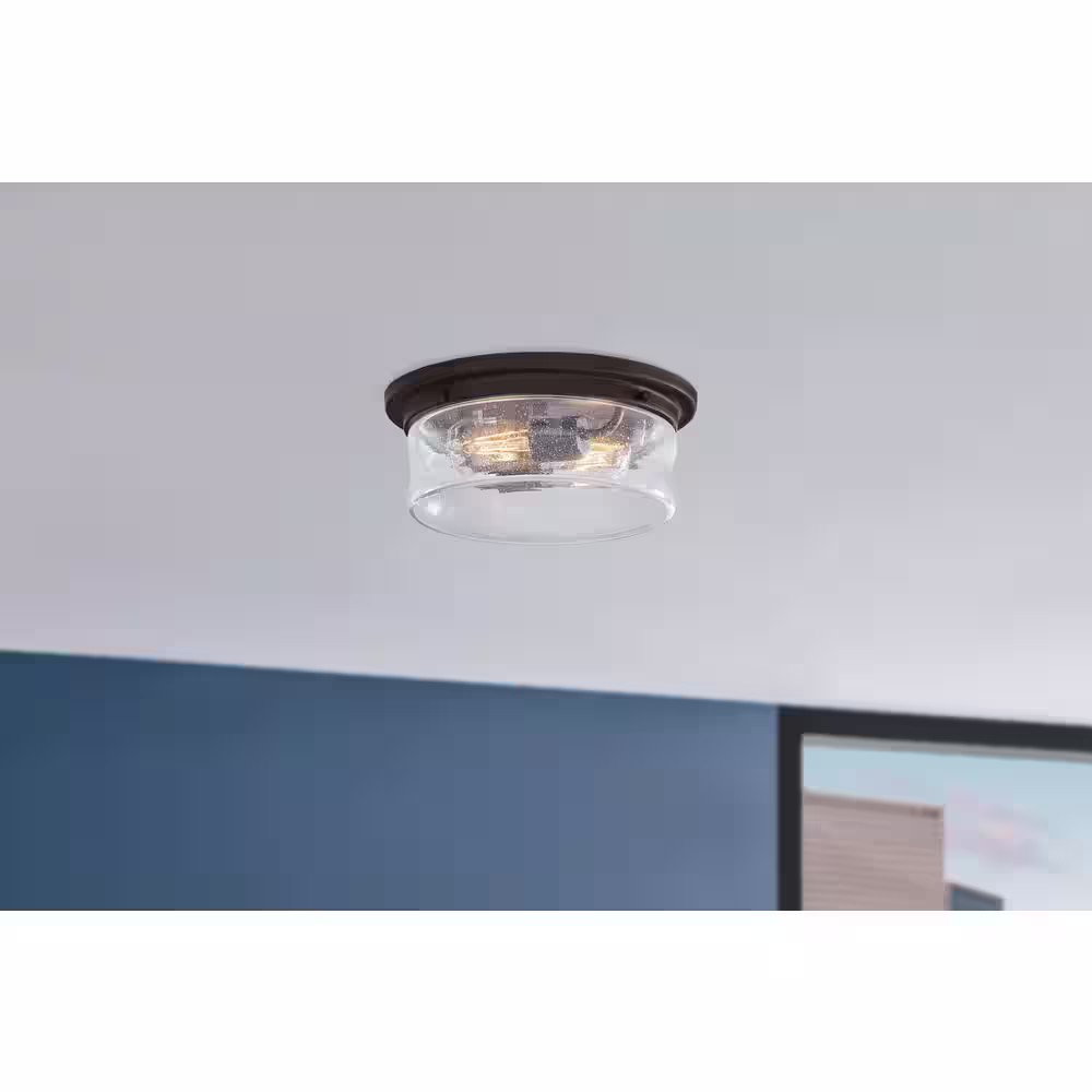 Hampton Bay Silveroak 13 in. 2-Light Oil Rubbed Bronze Round Flush Mount Ceiling Light