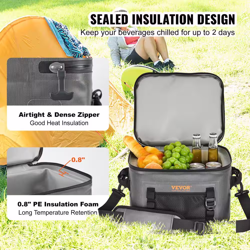 VEVOR Soft Cooler Bag 16 Cans Soft Sided Cooler Bag Leakproof Cooler Insulated Bag Lightweight and Portable Collapsible Cooler
