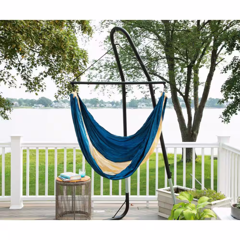 Sol Living Ceara 4.58 ft. Portable Single Trilobal Nylon Hammock Swing Chair in Creame Blue