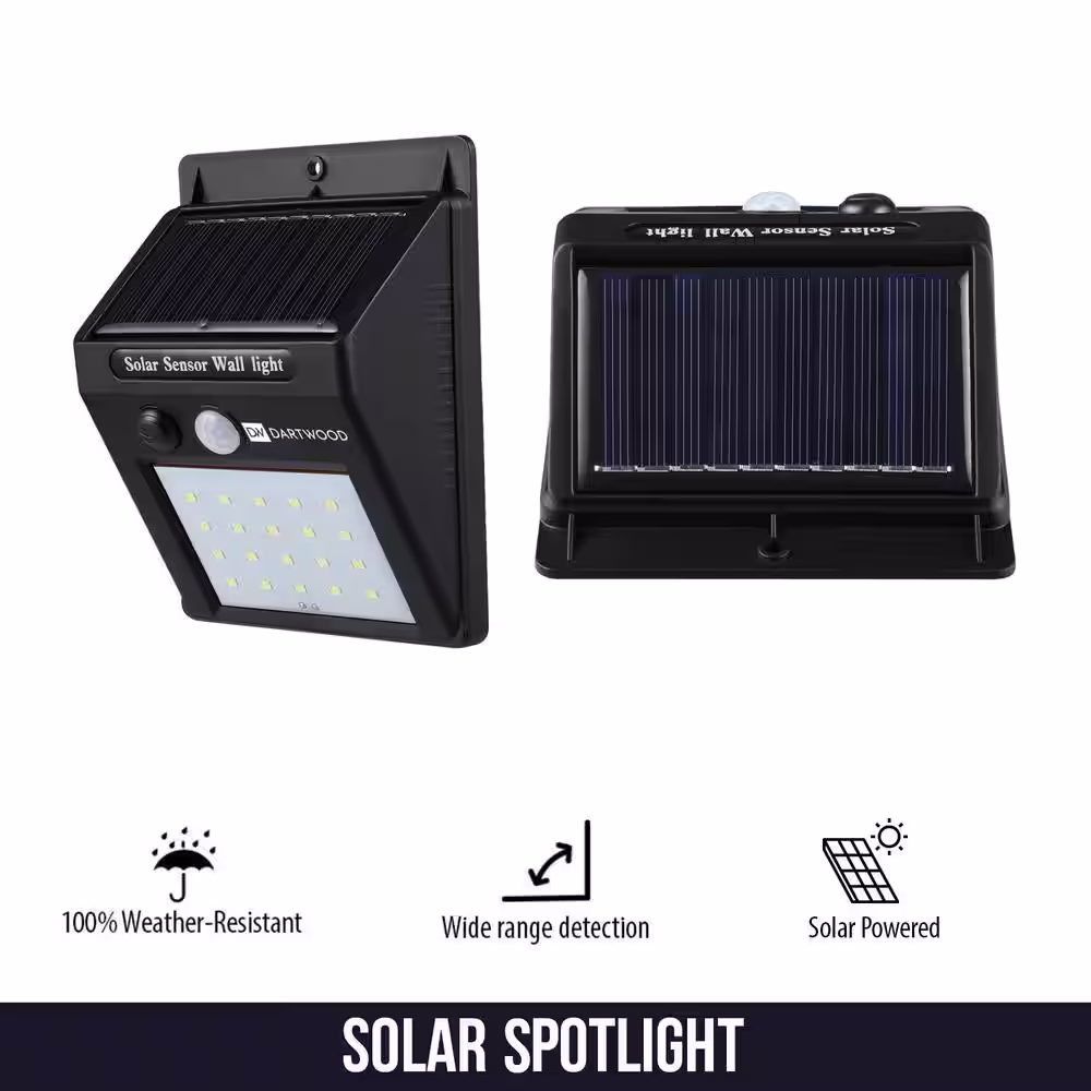 DARTWOOD Outdoor Solar Lights with Motion Sensor - 20 LED 150 Lumens Bright Wall Spotlight for Gardens Porches Patios (2 Pack)